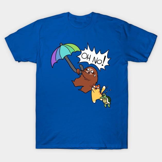 Umbrella Sloth Cat and Turtle T-Shirt by saradaboru